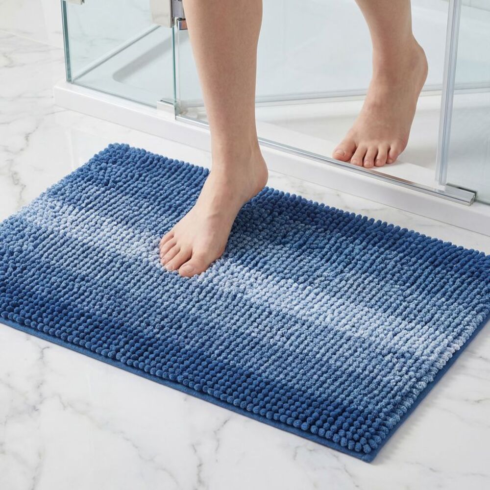 Contrasting Color Striped Bathroom Rugs 20" x 32" Navy Blue
